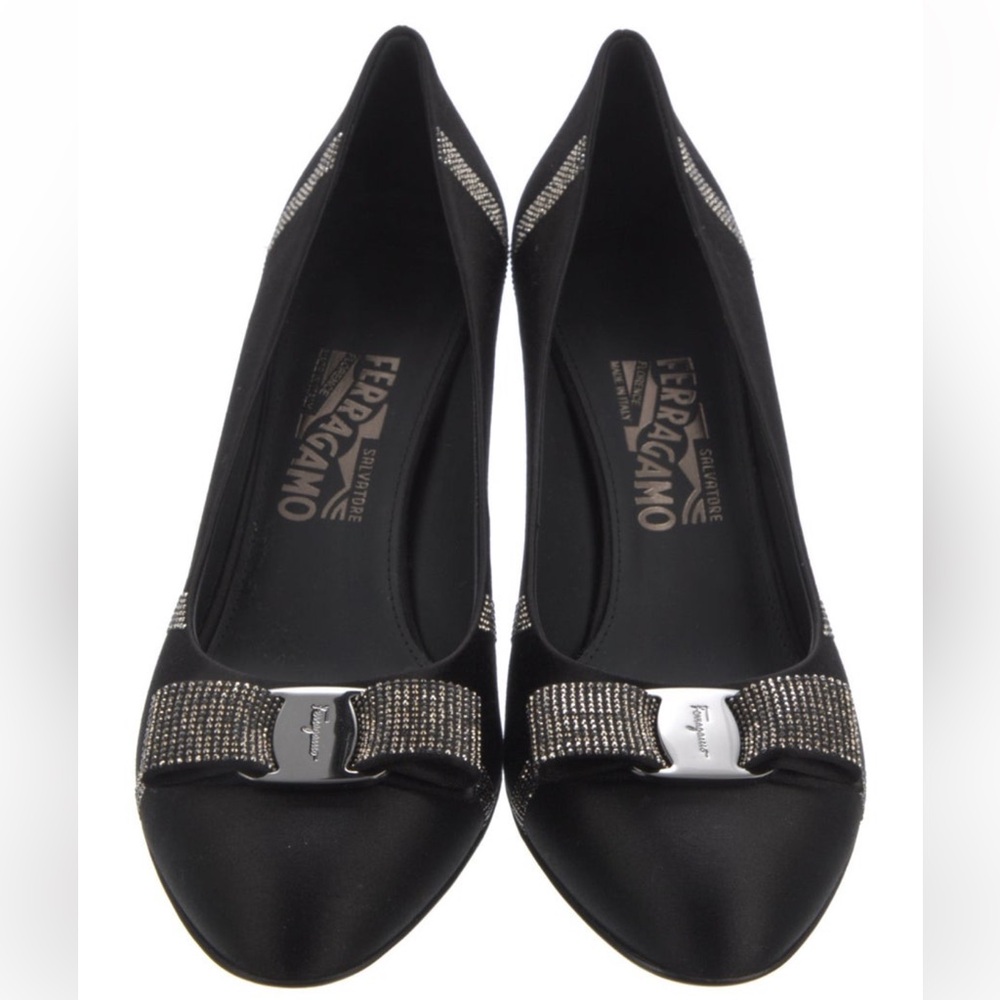 Salvatore Ferragamo - Suede Crystal Embellishments Pumps. NEW. Size 10.